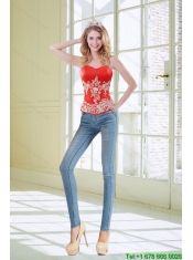 2015 Best Sweetheart Coral Red Corset With Appliques