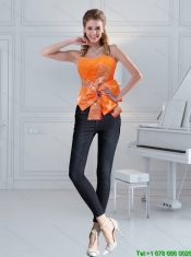 2015 Cute Orange Sweetheart Corset with Ruffles and Bowknot