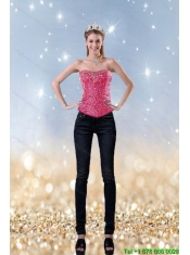 2015 Girls Fashionable Pink Sweetheart Corset With Beading