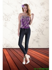 2015 Hot Seller Purple Strapless Corset with Appliques