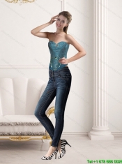 2015 New Style Sweetheart Beaded Corset in Teal