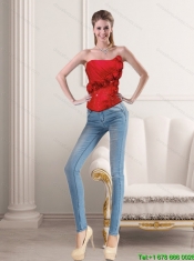 2015 Nwe Style Red Strapless Corset with Beading and Hand Made Flower