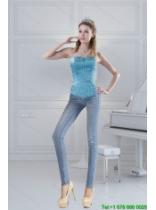 2015 Spring Baby Blue Corset with Appliques and Beading