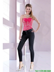 2015 Unique Hot Pink Sweetheart Corset with Embroidery