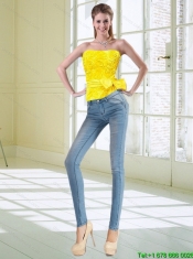 2015 Yellow Coerset with Hand Made Flower and Bowknot