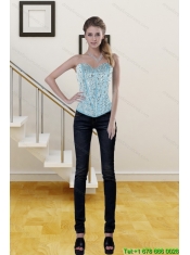 Cute Baby Blue Sweetheart Corset Dresses with Ruffles and Beading