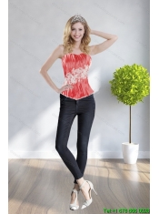 Cute Strapless Watermelon Red Corset With Appliques and Beading