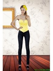 Cute Sweetheart Beaded and Ruffled Yellow Corset for 2015