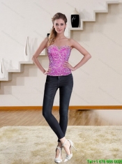Fuchsia Ruffled Embroidery and Hand Made Flower Luxurious Corset for 2015