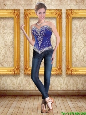 New Style Royal Blue Sweetheart Corset with Beading for 2015