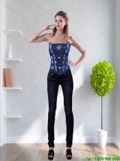 New Style Strapless Navy Blue 2015 Corset with Beading