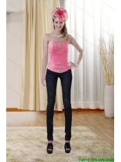 Popular Sweetheart Rose Pink Pretty 2015 Corset Dresses with Beading