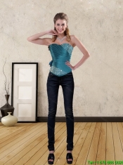 Teal Sweetheart Corset with Beading and Lace up for 2015