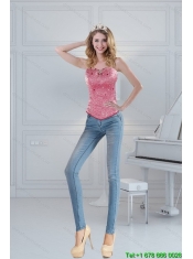Wonderful Sweetheart Beading Coral Red Corset