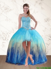 2015 Baby Blue Sweetheart Multi Color Dama Dresses with Ruffles and Beading