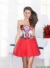 2015 Beautiful Coral Red Christmas Party Dresses with Embroidery and Beaded