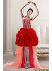 2015 Beautiful High Low Dama Dresses with Beading and Ruffles