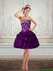 2015 Beautiful Purple Strapless Sexy Prom Dresses with Embroidery and Ruffles