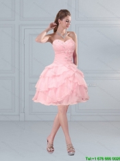 2015 Cute Baby Pink Sweetheart Cheap Dama Dresses with Ruffled Layers and Beading