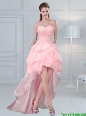 2015 Cute Baby Pink Sweetheart Cheap Dama Dresses with Ruffled Layers and Beading