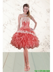 2015 Elegant Ruffled Strapless Prom Dresses in Watermelon