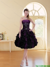 2015 Multi Color A Line Ruffled Strapless Knee length Christmas Party Dresses with Beading