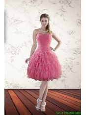 2015 New Style Strapless Prom Dresses with Beading and Ruffles