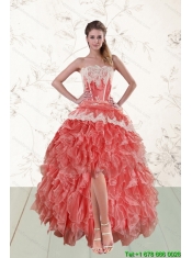 2015 Perfect High Low Ruffled Strapless Christmas Party Dresses in Watermelon