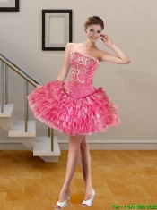 2015 Pink Short Cheap Dama Dresses with Appliques and Pick Ups