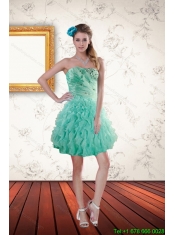 2015 Popular Apple Green Prom Dresses with Appliques and Ruffles