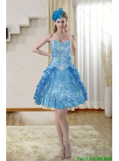 2015 Popular Sweetheart Blue Christmas Party Dresses with Embroidery