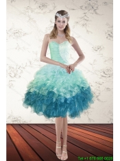 2015 Pretty Multi Color Sweetheart Ruffled Prom Dresses with Beading