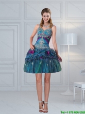 2015 Pretty Straps Multi Color Christmas Party Dresses with Embroidery and Hand Made Flower