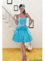 2015 Pretty Sweetheart Beaded Aqua Blue Dama Dresses with Beading