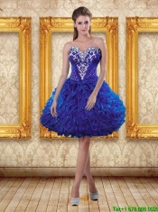 2015 Royal Blue Sweetheart Puffy Christmas Party Dresses with Beading and Ruffles