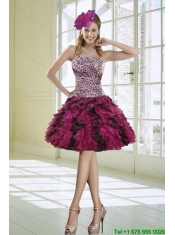 2015 Ruffled Strapless Leopard Prom Dresses in Multi Color