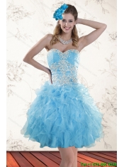2015 Spring Baby Blue Sweetheart Prom Dresses with Embroidery