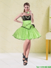 2015 Spring Embroidery and Flowers Sweetheart Dama Dresses in Spring Green