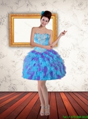 2015 Sweetheart Beading Ruffled Layers Short Dama Dresses in Multi Color