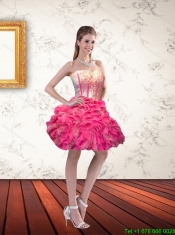 Beautiful Hot Pink Sweetheart Sequins High Low Christmas Party Dresses with Beading