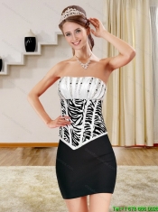 Cheap Simple Beaded Zebra Print Ruffled Dama Dresses in White and Black