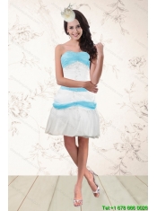 Cheap White and Baby Blue Strapless Dama Dresses for 2015