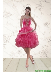 Coral Red Strapless Christmas Party Dresses with Beading and Ruffles