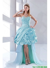 Discount Beaded Sweetheart High Low Ruffled Dama Dresses for 2015