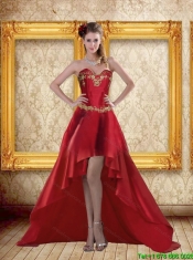 Fashionable High Low Sweetheart Wine Red Beading Christmas Party Dresses