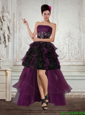 High Low Multi Color Strapless Dama Dresses with Ruffles and Embroidery