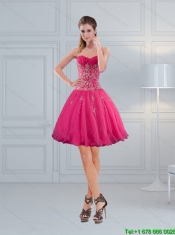 High Low Sweetheart Hot Pink 2015 Dama Dresses with Embroidery and Beading