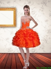 High Low Sweetheart Orange Christmas Party Dresses with Ruffles and Beading
