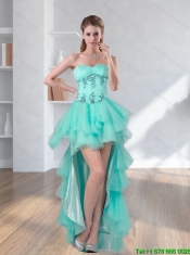 High Low Turquoise Sweetheart Christmas Party Dresses with Embroidery