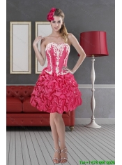 Hot Pink Sweetheart 2015 Pretty Christmas Party Dresses with Pick Ups and Embroidery